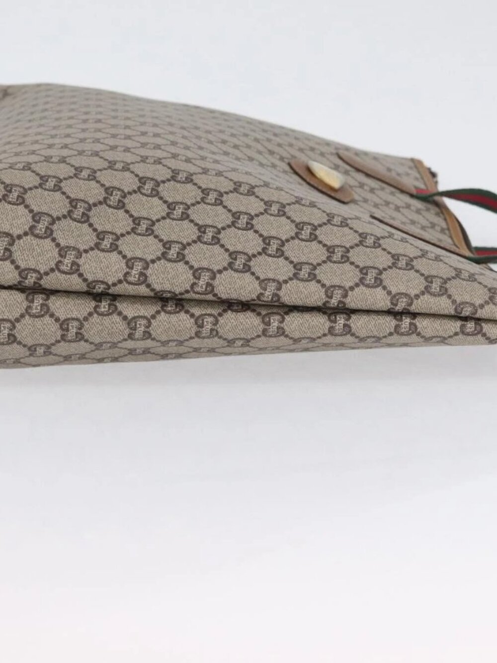 GUCCI GG Plus Supreme Web Sherry Line Tote Bag PVC Beige Red Green Auth 173818 - Picture 4 of 15